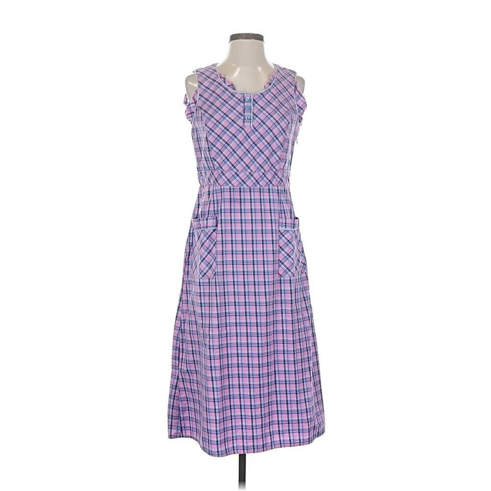 Y2K Lanz of Salzburg Dress Pink Plaid Sleeveless Pockets Cotton Size Small